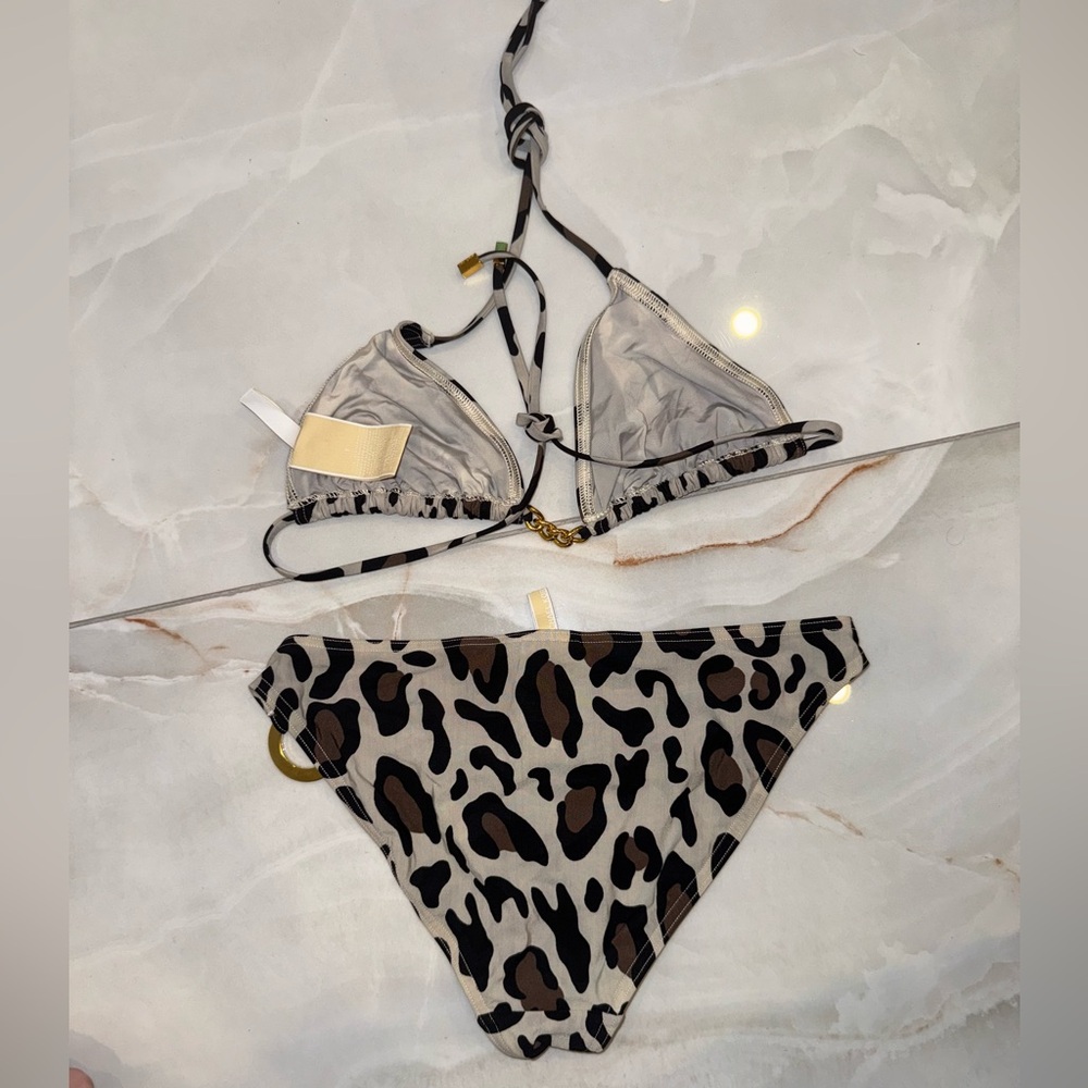 Michael Kors Leopard Gold Chain Bikini Set Sz 8 - Picture 6 of 6